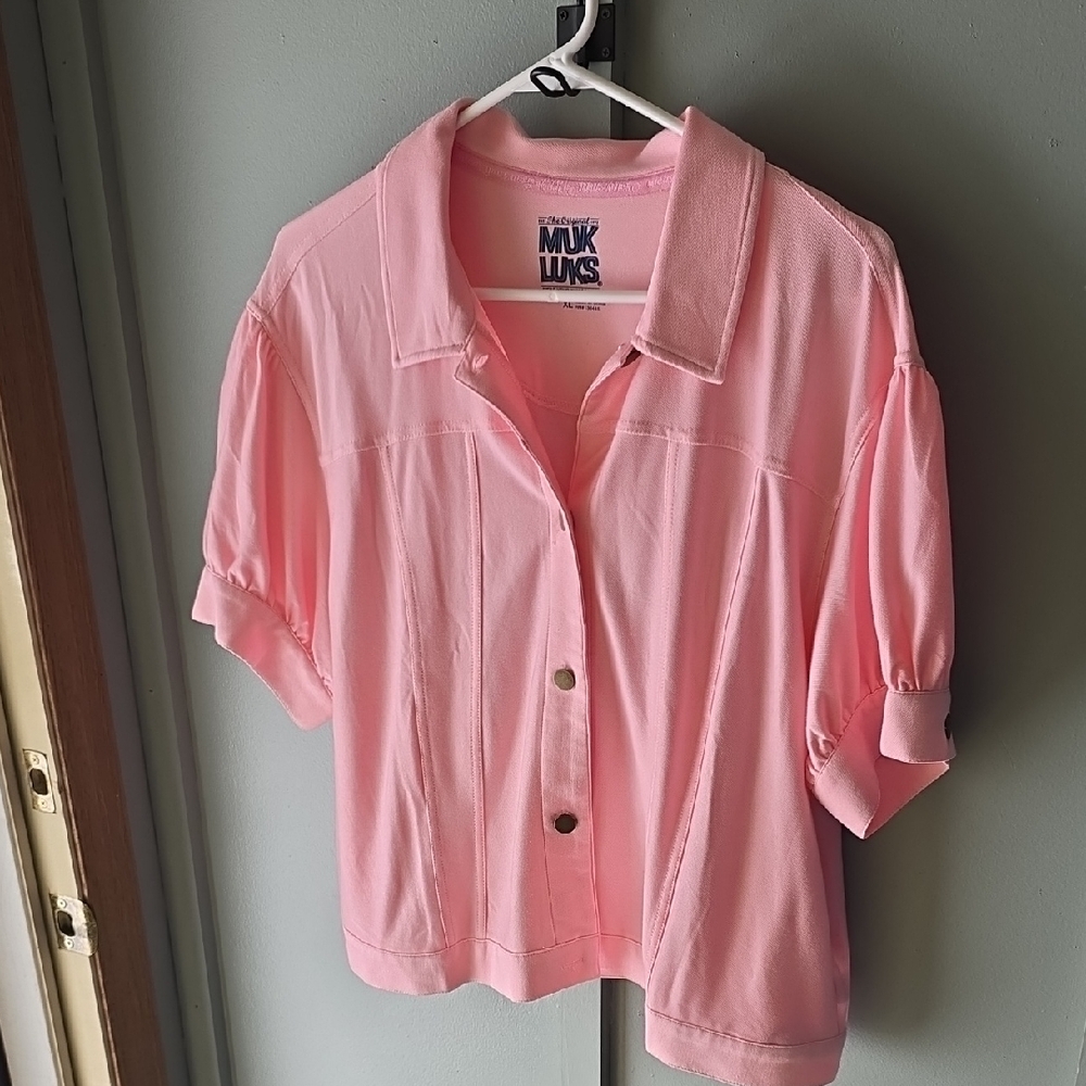 Muk Luks Light Pink Button-Front Short Sleeve Blouse